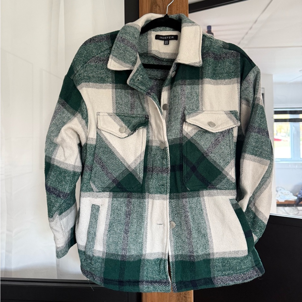 Noize Green and Cream Plaid Utility Jacket